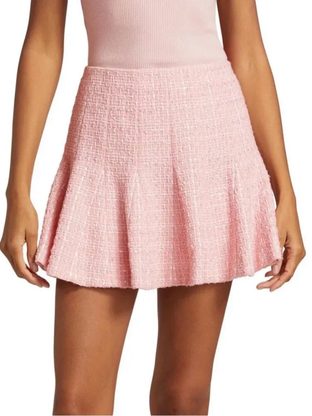 Alice + Olivia pink “Zona” Godet-Pleated Tweed Miniskirt 💗 - Picture 5 of 7